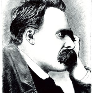 Friedrich Nietzsche 01 - signed original charcoal drawing of photograph