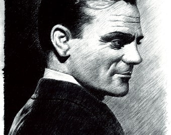 James Cagney 01 - limited, signed print of original charcoal drawing of photograph