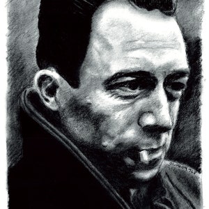 Albert Camus 01 - limited, signed print of original charcoal drawing