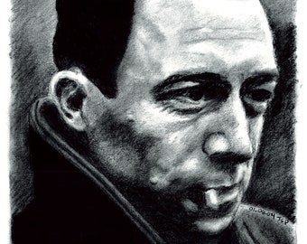 Albert Camus 01 - limited, signed print of original charcoal drawing