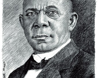 Booker T. Washington - limited, signed print of original charcoal drawing of photograph