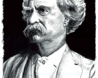 Mark Twain 01 - limited, signed print of original charcoal drawing of photograph