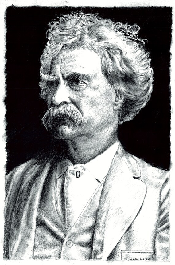 Mark Twain 01 Limited Signed Print of Original Charcoal | Etsy