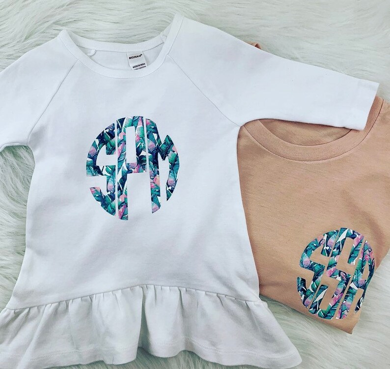Ruffle Peplum Palm Tree Leaf spring summer Monogrammed Girl/'s Top