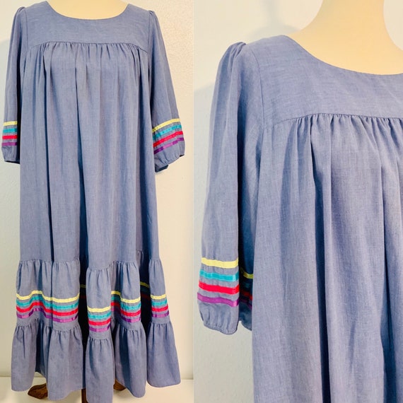 Vintage California Dynasty Ruffle Dress with Strip