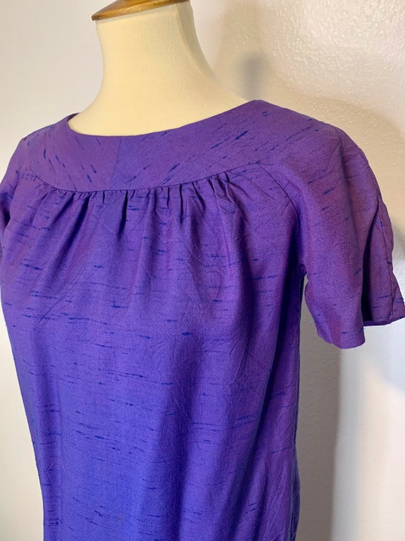 Vintage 60s Purple Blue Mod Dupioni Mini House Dr… - image 2