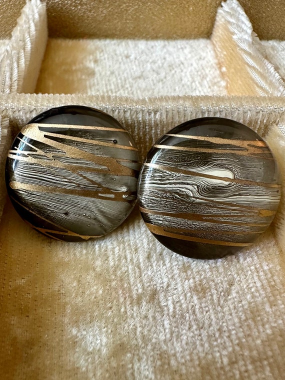 Splatter Paint Black and Gold Circle Earrings - Gem