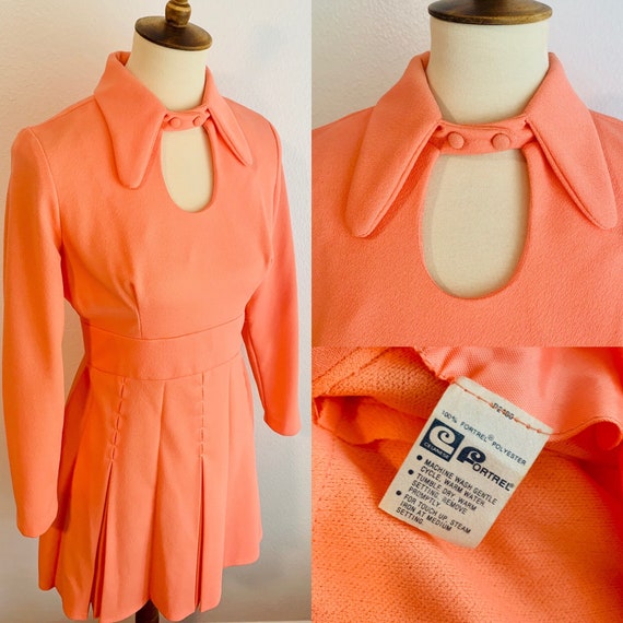 1960s Coral Fortrel Polyester Choker Keyhole Peter