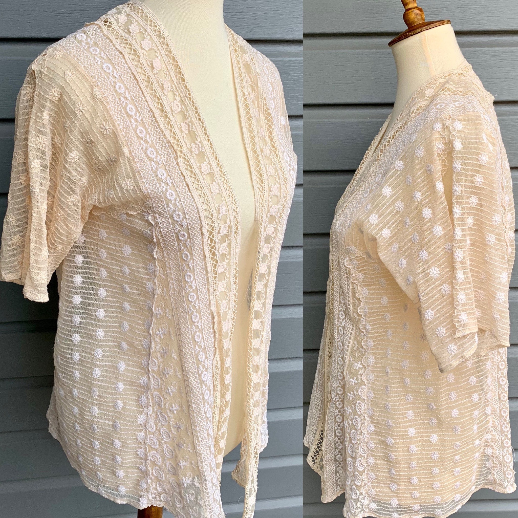 Vintage Cream Lace Cardigan Etsy