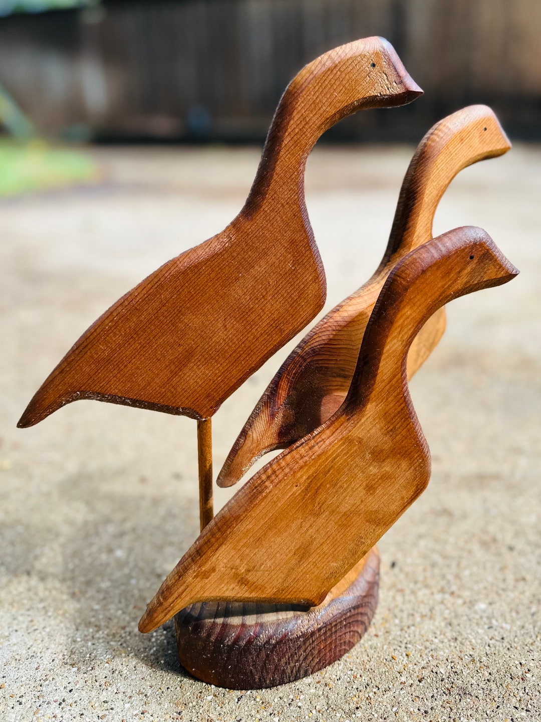 Goose Stand Wooden Carved Geese Trio Stand - Etsy