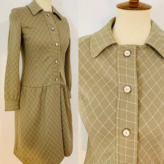 Vintage Youth Guild Tan and White Plaid Mod Dress