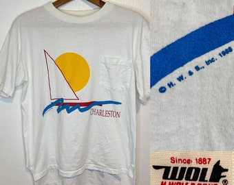1988 White Charleston Sailboat T-Shirt H. Wolf and Sons L