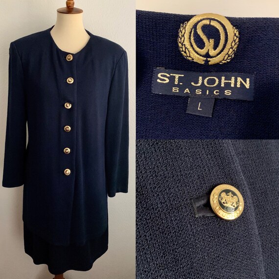 Navy St. John’s Basics Knit Suit Blazer and Skirt