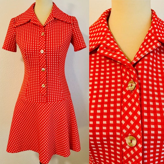 Vintage Red and White Gingham Gogo Mod Dress - Sma