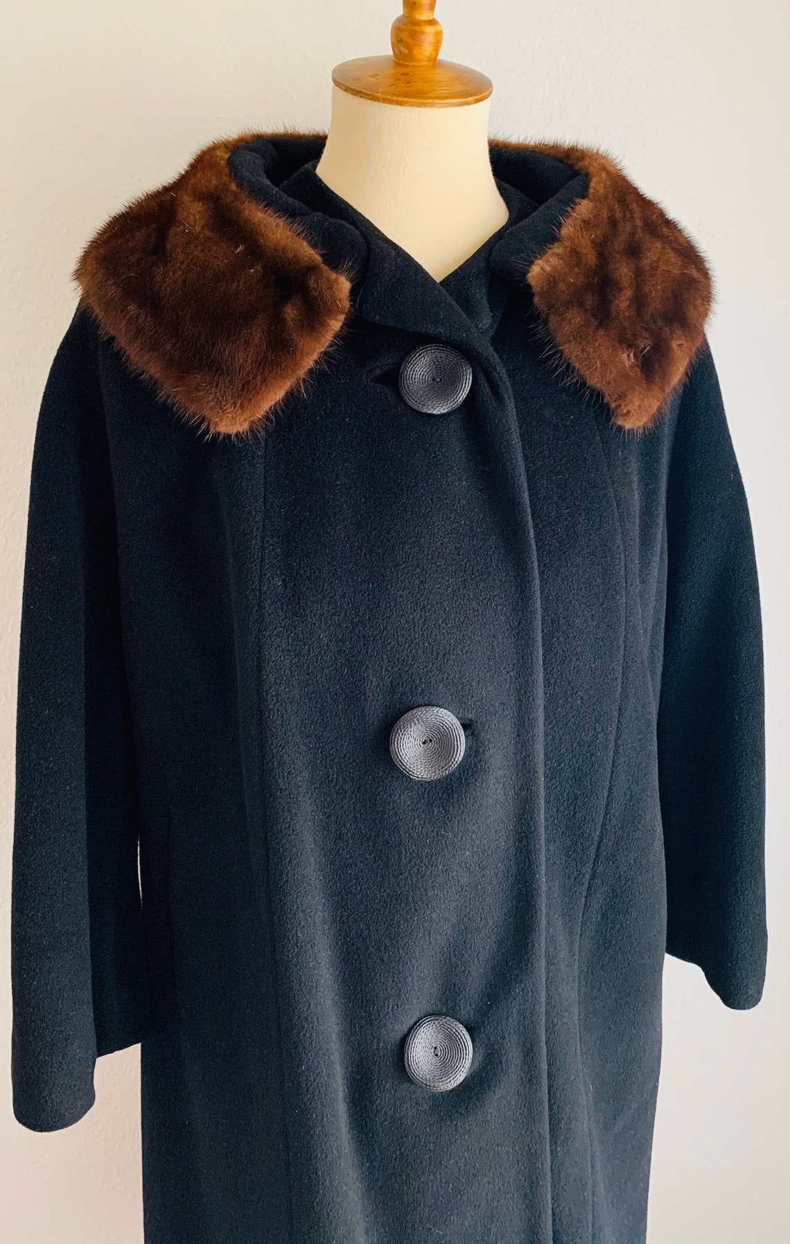 Vintage Black Neiman Marcus Coat with Brown Fur Collar Size | Etsy
