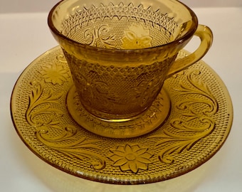 Vintage Amber Indiana Tiara Tea Cup and Saucer