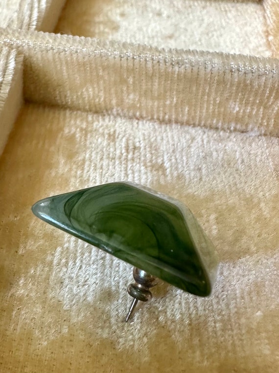 Vintage Green Swirl Lucite Square Earrings - image 5