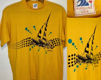 80s Yellow Pipeline USA Sailboat T-Shirt
