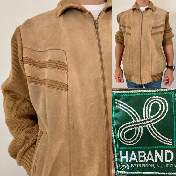 Vintage 80s Haband Brown Suede Sweater Jacket 2X