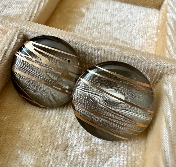 Splatter Paint Black and Gold Circle Earrings - Gem