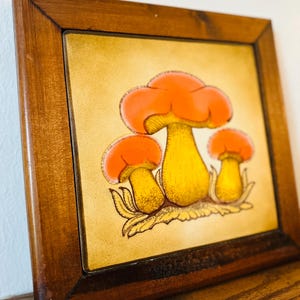 Vintage Mushroom Tile Wood Trivet