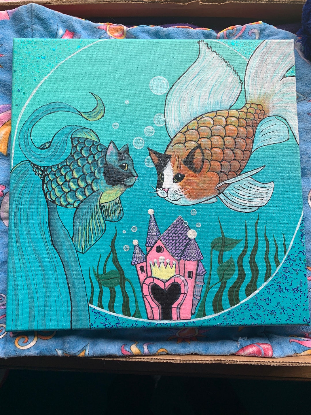 Catfish Castle Acrylic Painting 12x12in Etsy