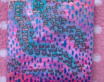 Cat pattern 4inx4in acrylic tiny painting on canvas