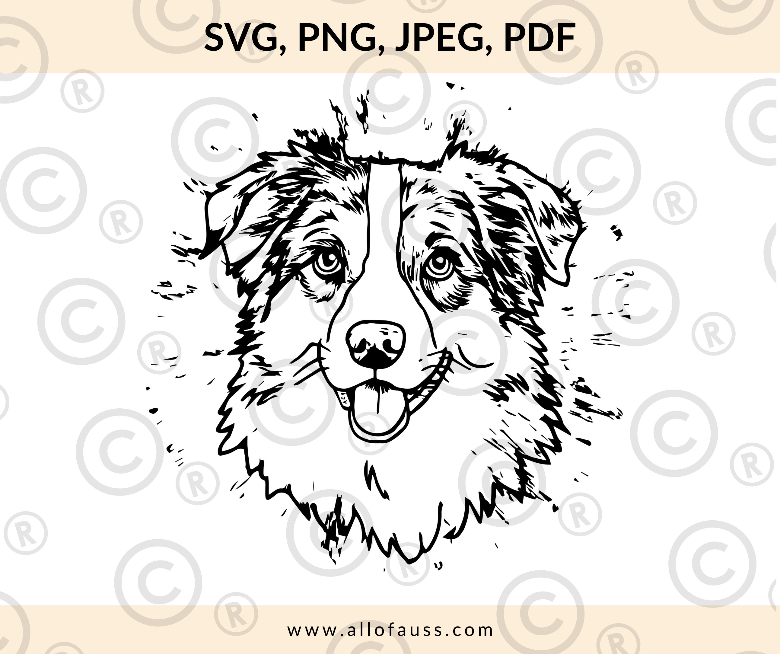Australian Shepherd Face Outline | SVG, PNG, JPEG, Pdf | for ...