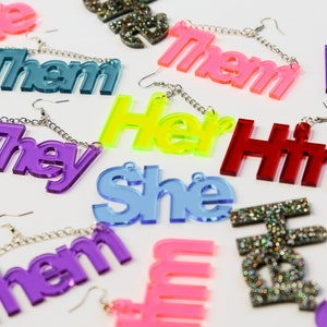 Single Pronoun Earring Mix and Match They, She, He, Them, Her, or Him
