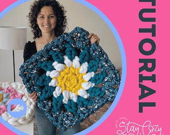 Tutorial e padrão do quadrado Chunky Grandma | Fio tubular | Crochê à mão | Vídeo + PDF