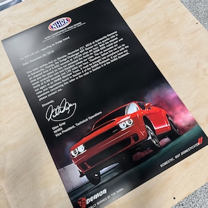 Pôster Dodge Demon 2018 NHRA Carta Pôster Homenagem ao Colecionador e Fã de Mopar, Demon, Hellcat, Challenger Presente