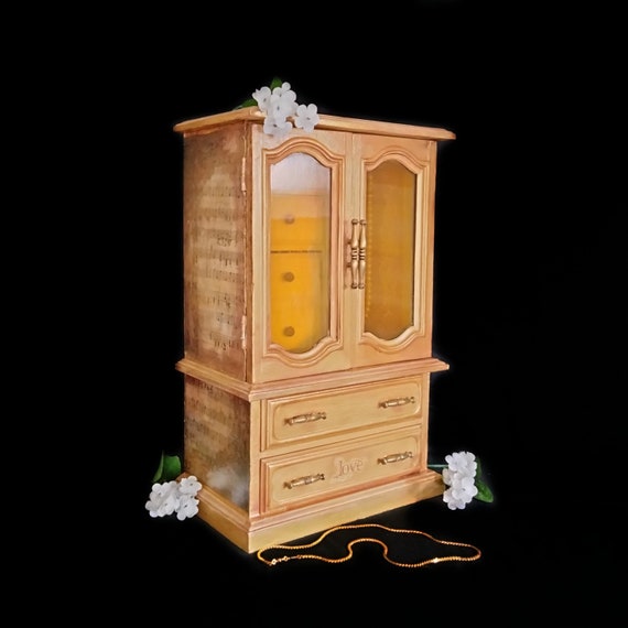 Wooden Jewelry Box, Antique Music Box, Jewelry Arm