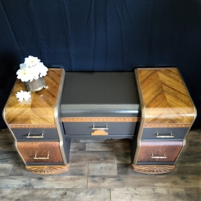 Art Deco Vanity Without Mirror, Vintage Vanity Stained, Dressing Table