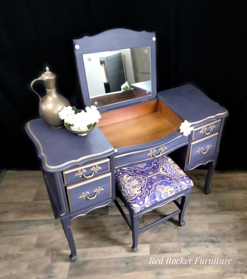 French Provincial Vanity With Upholstered Bench Vintage Etsy