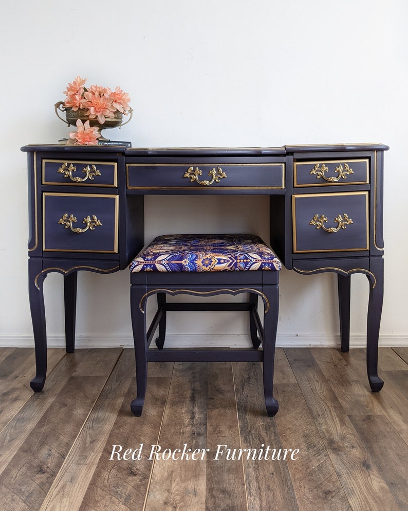 French Provincial Vanity With Upholstered Bench Vintage Etsy