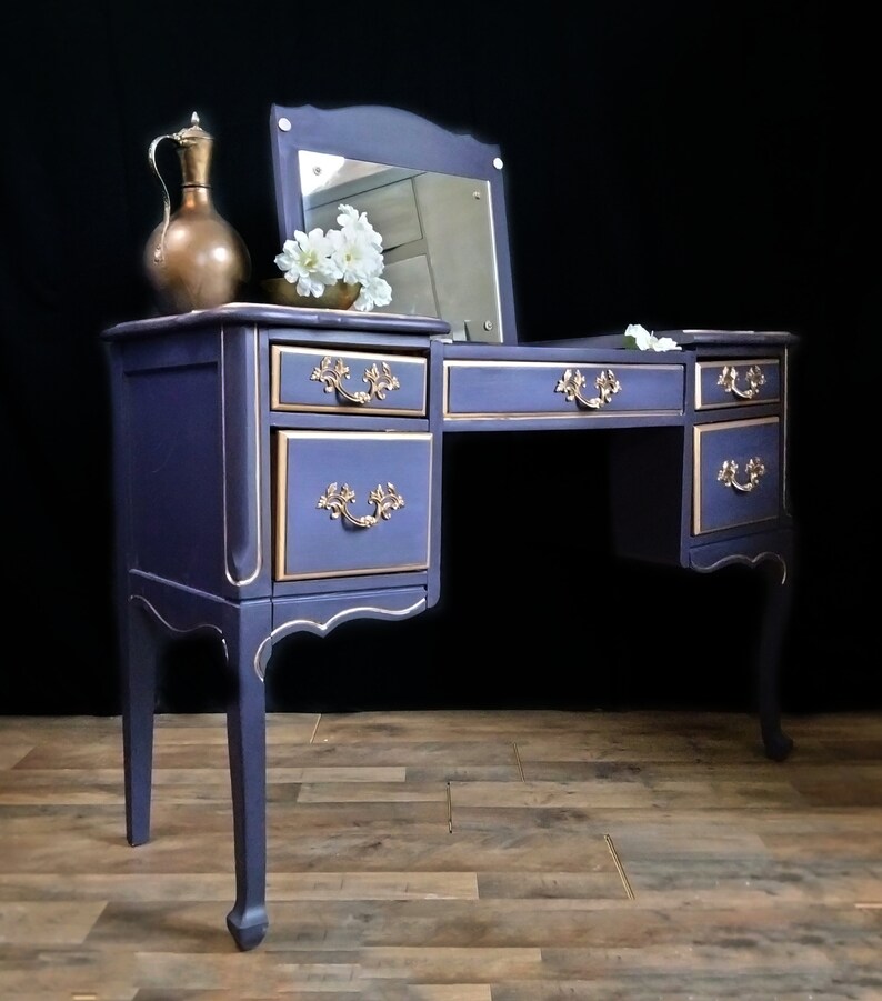 French Provincial Vanity With Upholstered Bench Vintage Etsy