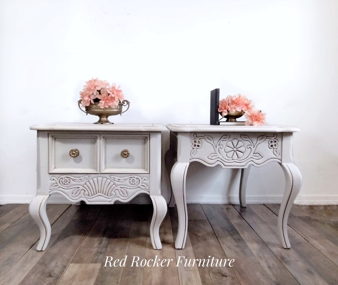 Antique White End Tables With Drawers French Country Side Etsy