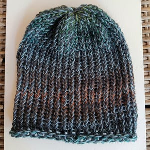 Handmade Beanie, Knit Hat - Blue Jean Baby - slouchy beanie one of a kind, unique beanie
