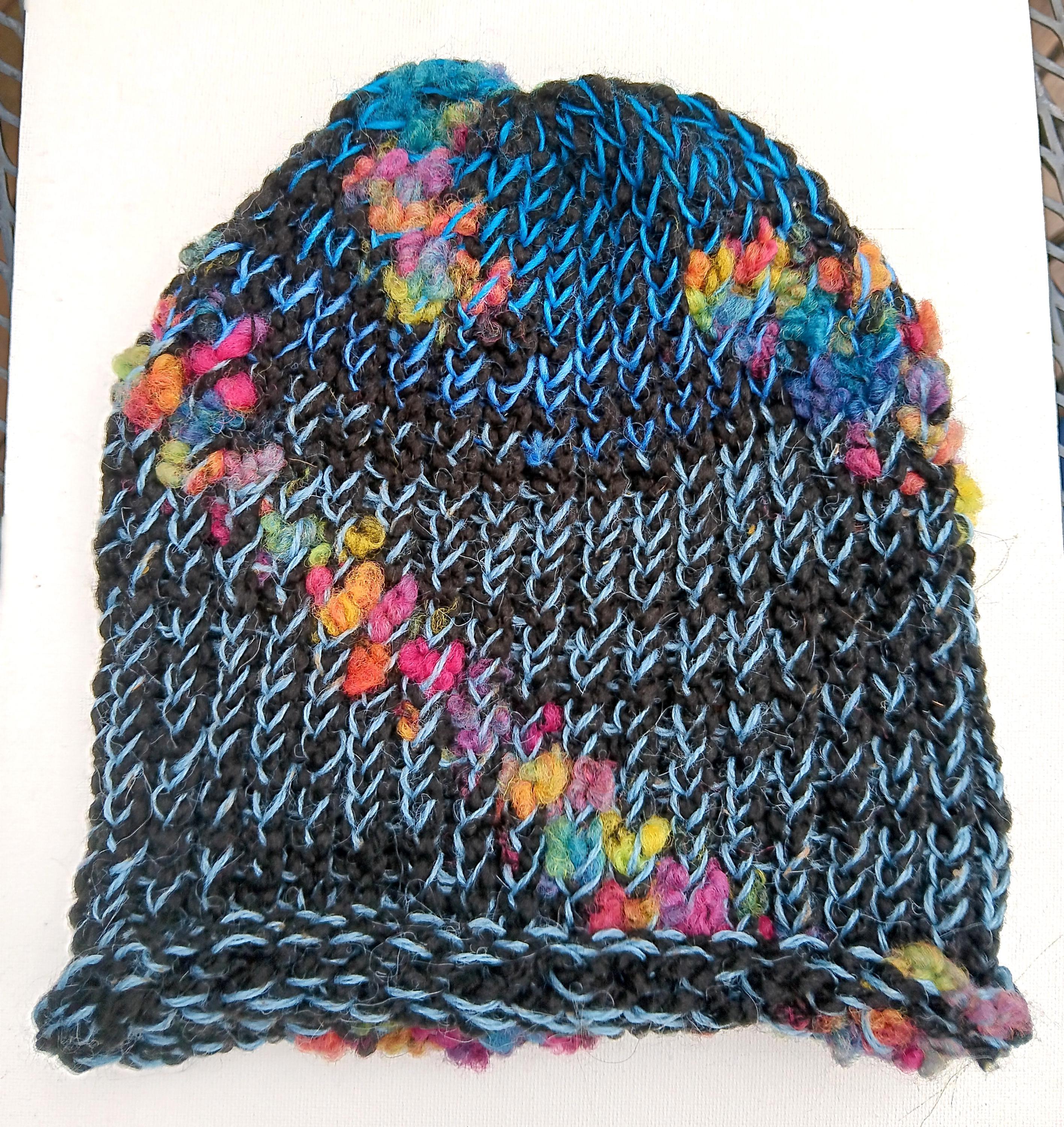 Rainbow Brite VINTAGE RARE Blue White Beanie Hat Donna 70s Print Blue Knit Beanie with Finn Raccoon Pom Pom  main image 4