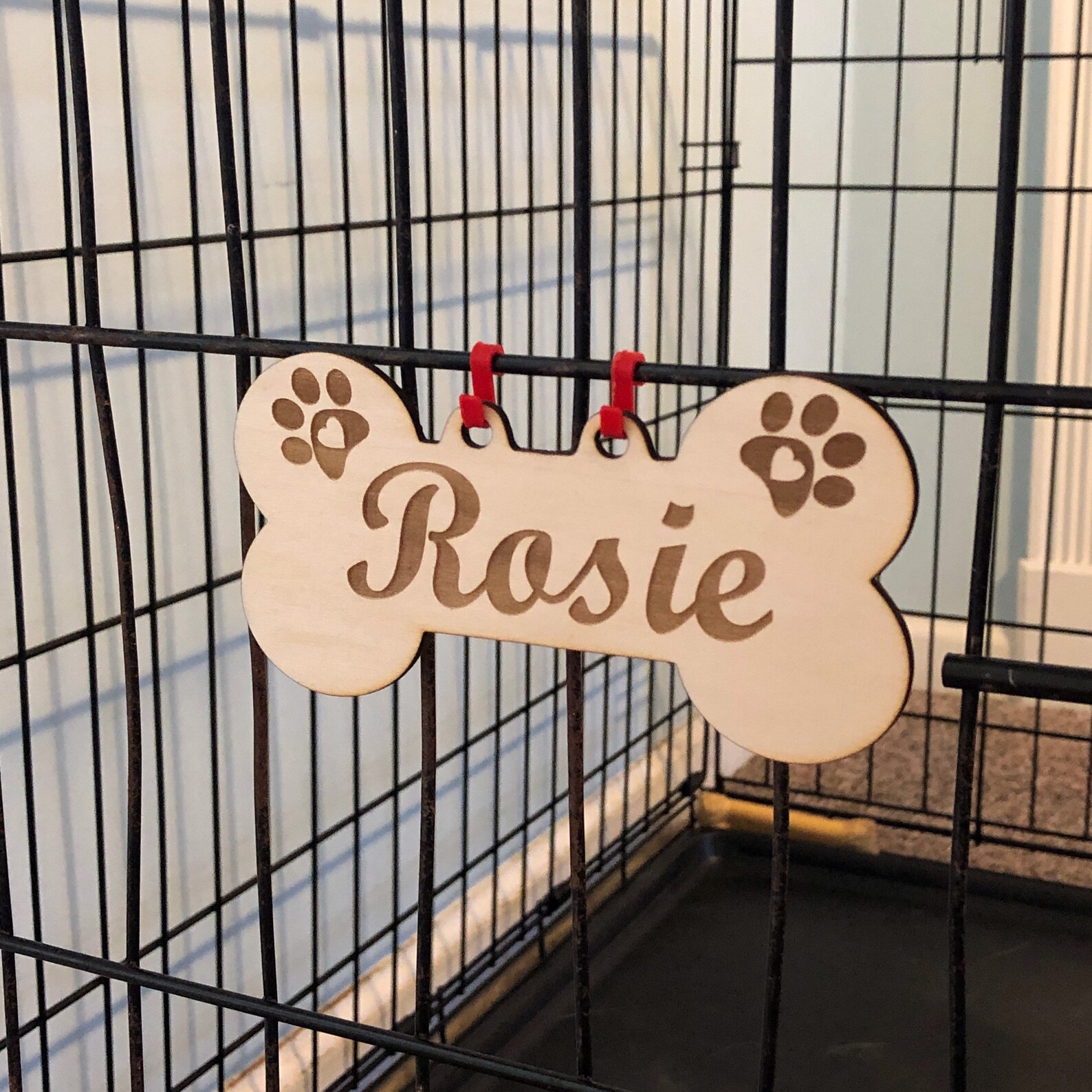 Personalized Pet Crate Name Tag Dog Bone With Heart Paws Etsy