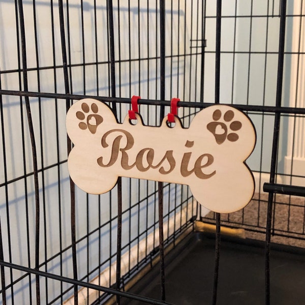 Personalized Pet Crate Name Tag - Dog Bone With Heart Paws
