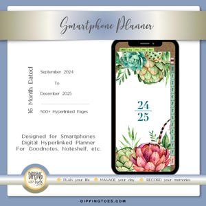 Dated Digital Phone Planner | Hyperlinked Monthly-Daily Planner | Goodnotes, Notability, Noteshelf, Xodo