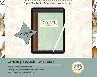 Digital Contacts & Passwords Tracker: Hyperlinked iPad Planner (Goodnotes, Notability) (Digital Download)
