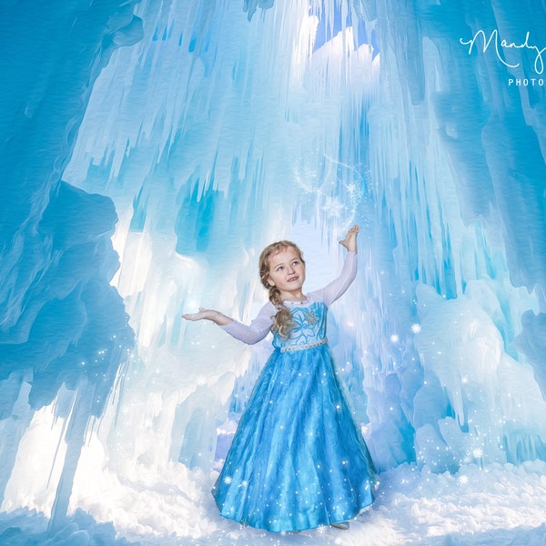 Frozen Digital Backdrop - Digital Frozen Ice Castle - Elsa Digital - Ice Cave - LAYERED PSD - Whimsical Frozen Digital Background