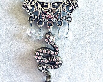 Rhinestone Snake Necklace, Swarovski Crystal Serpent, Handmade Chain