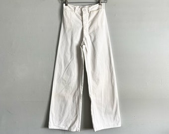 Vintage 50s 60s USN White Dungaree Flare Pants High Waisted Size 28 waist