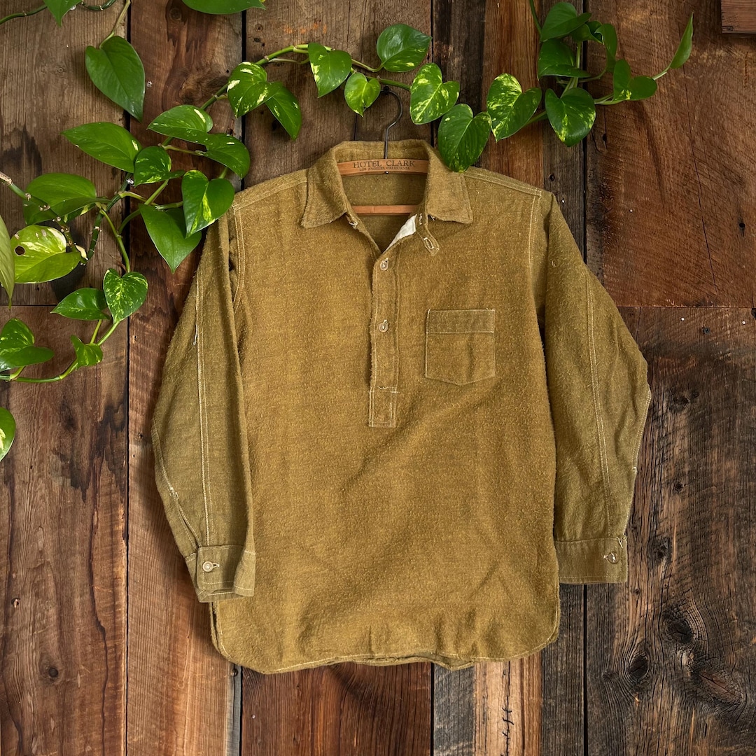 20s〜30sごろ vintage cotton shirts D.stock Vintage 20s 30s Antique Chinstrap Shirt All Cotton Pullover