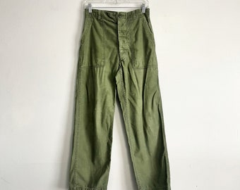 Vintage 60s Military OG 107 Pants Fatigue Trousers Button Fly Size 28 waist