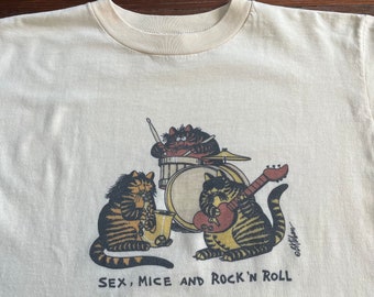 Vintage 80s Sex Mice and Rock N Roll Kilban Cat Parody T Shirt
