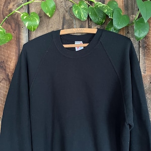 Vintage 80s 90s Raglan Sleeve Black Simple Crewneck Sweatshirt size XL